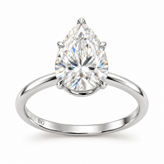 1/2/3 CT Pear Shaped Moissanite Engagement Rings - White gold - front view