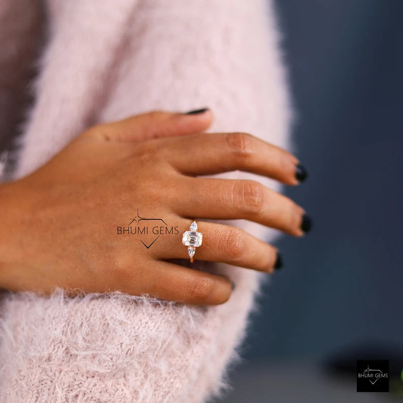 1.5 CT Emerald Colorless Moissanite Engagement Ring - view 6