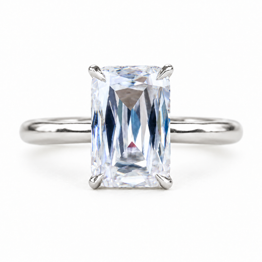 11×7 Emerald Criss Cut Moissanite Engagement Ring - White gold - front view