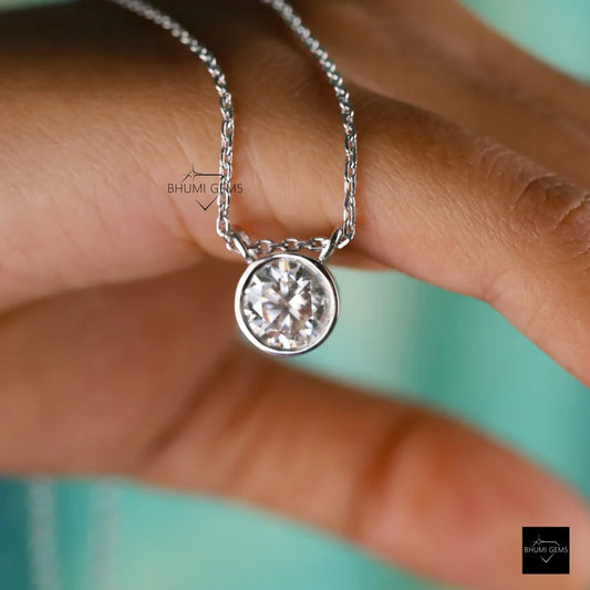 2 CT Round Cut Colorless Moissanite Necklace - view 3