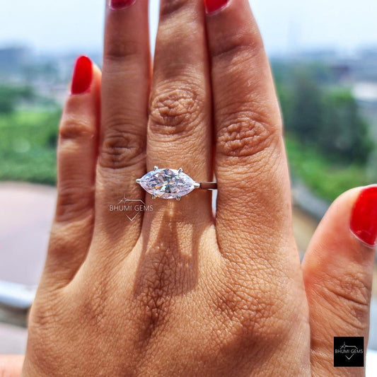 2 CT Marquise Moissanite Solitaire East West Set Engagement Ring - view 2