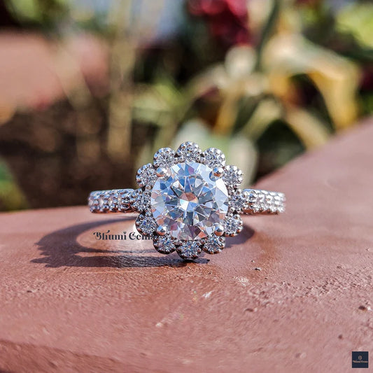 2 CT Round Cut Vintage Moissanite Cluster Engagement Ring - view 2