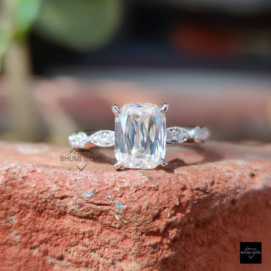 2.46TCW Emerald Criss Cut Moissanite Engagement Ring, Solitaire Ring, Solid Gold Ring, Wedding Set, Art Deco Style, Vintage Anniversary Gift