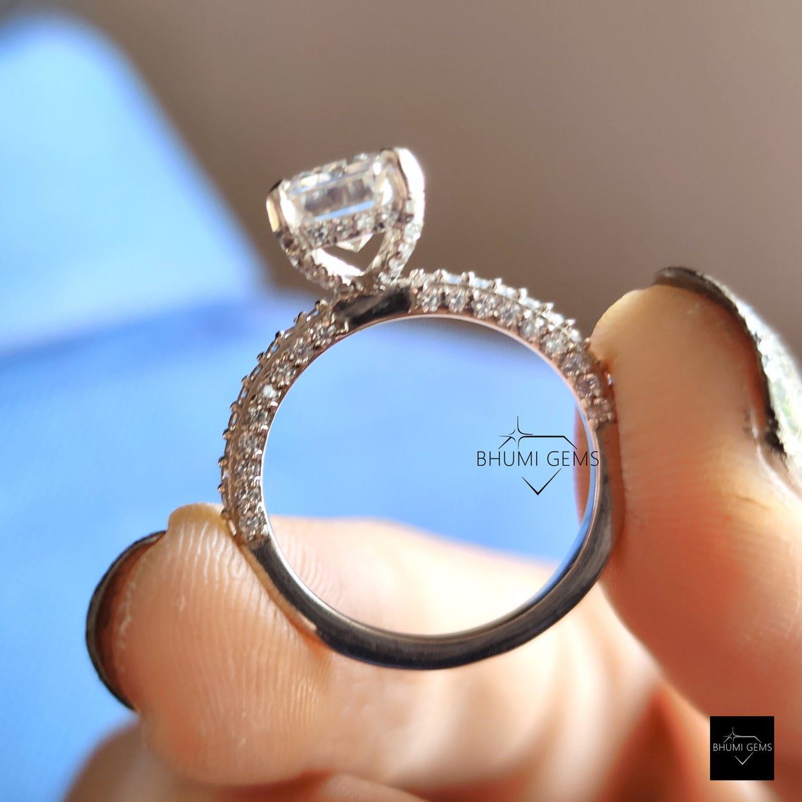 2.39 TW Emerald Cut Colorless Moissanite Ring - view 6