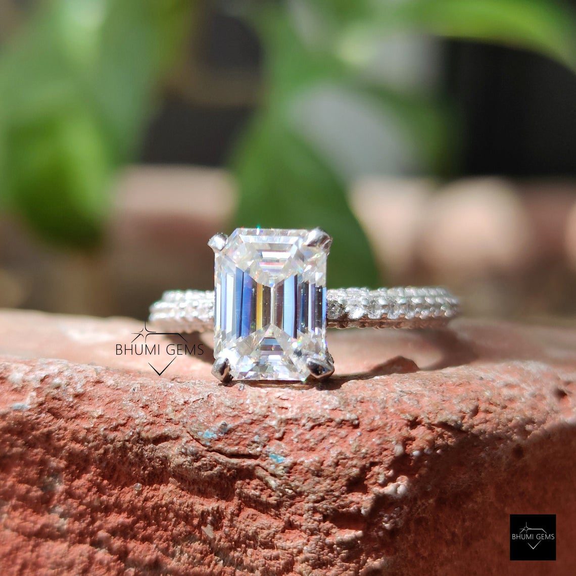 2.69 TW Emerald Cut Colorless Moissanite Ring,