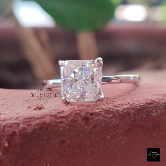 2.92CT Square Radiant Cut Colorless Moissanite Ring, Engagement Ring, Solitaire Ring, Solid White Gold Jewelry, Antique Vintage Gift For Her
