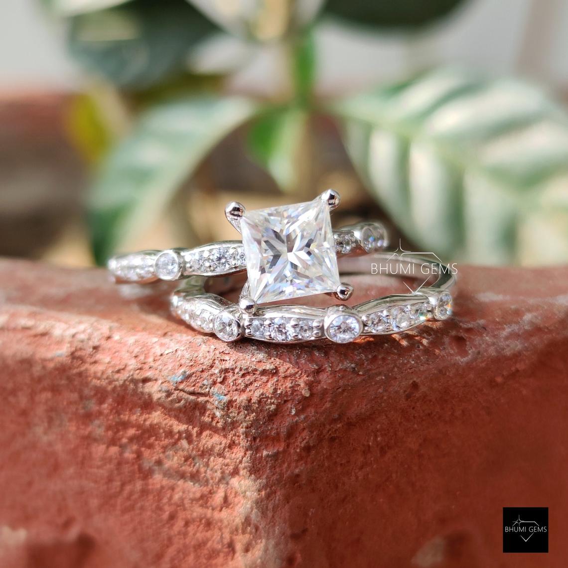 Princess Cut Moissanite Bridal Ring Set | Engagement Ring