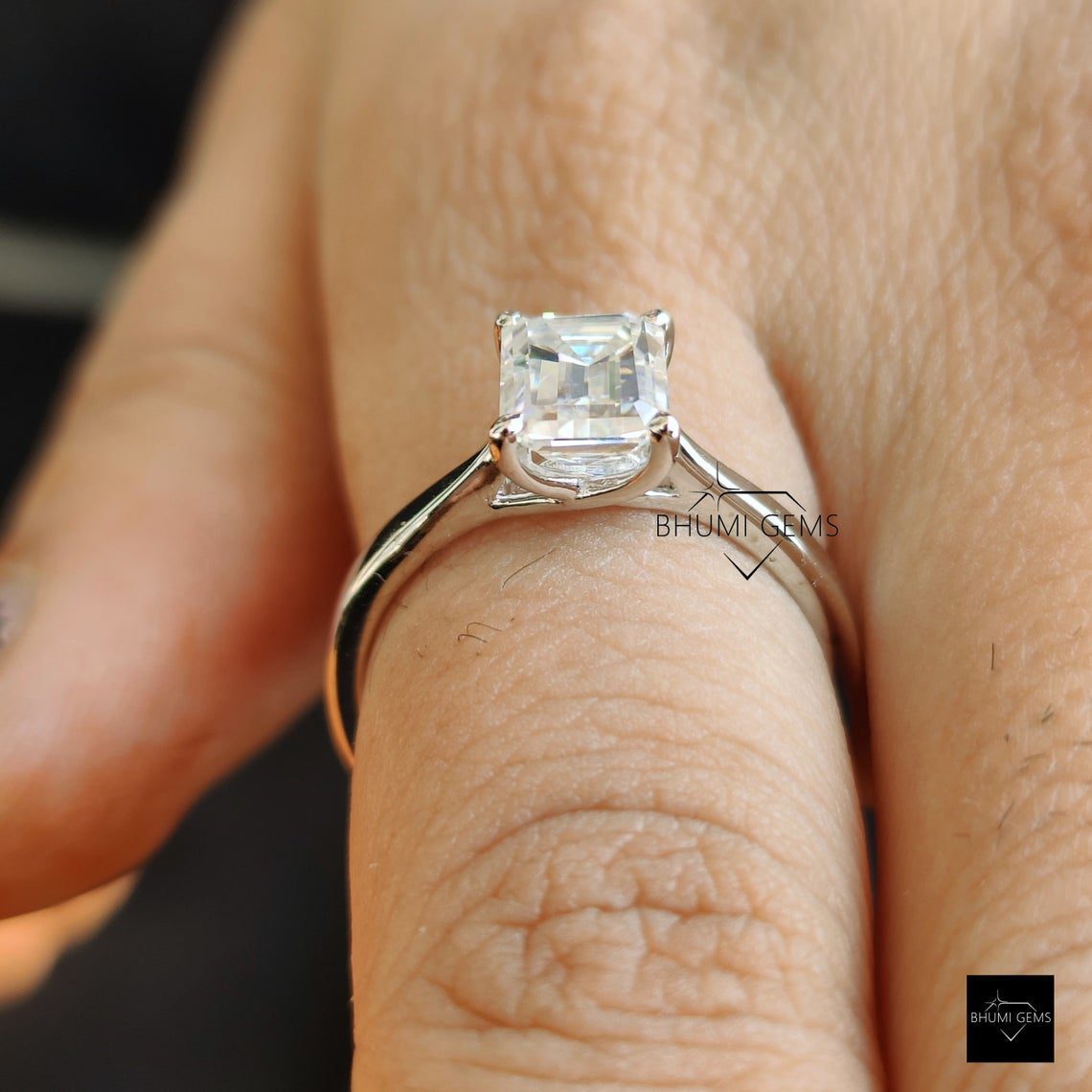 2 CT Emerald Cut Moissanite Solitaire Ring - view 6