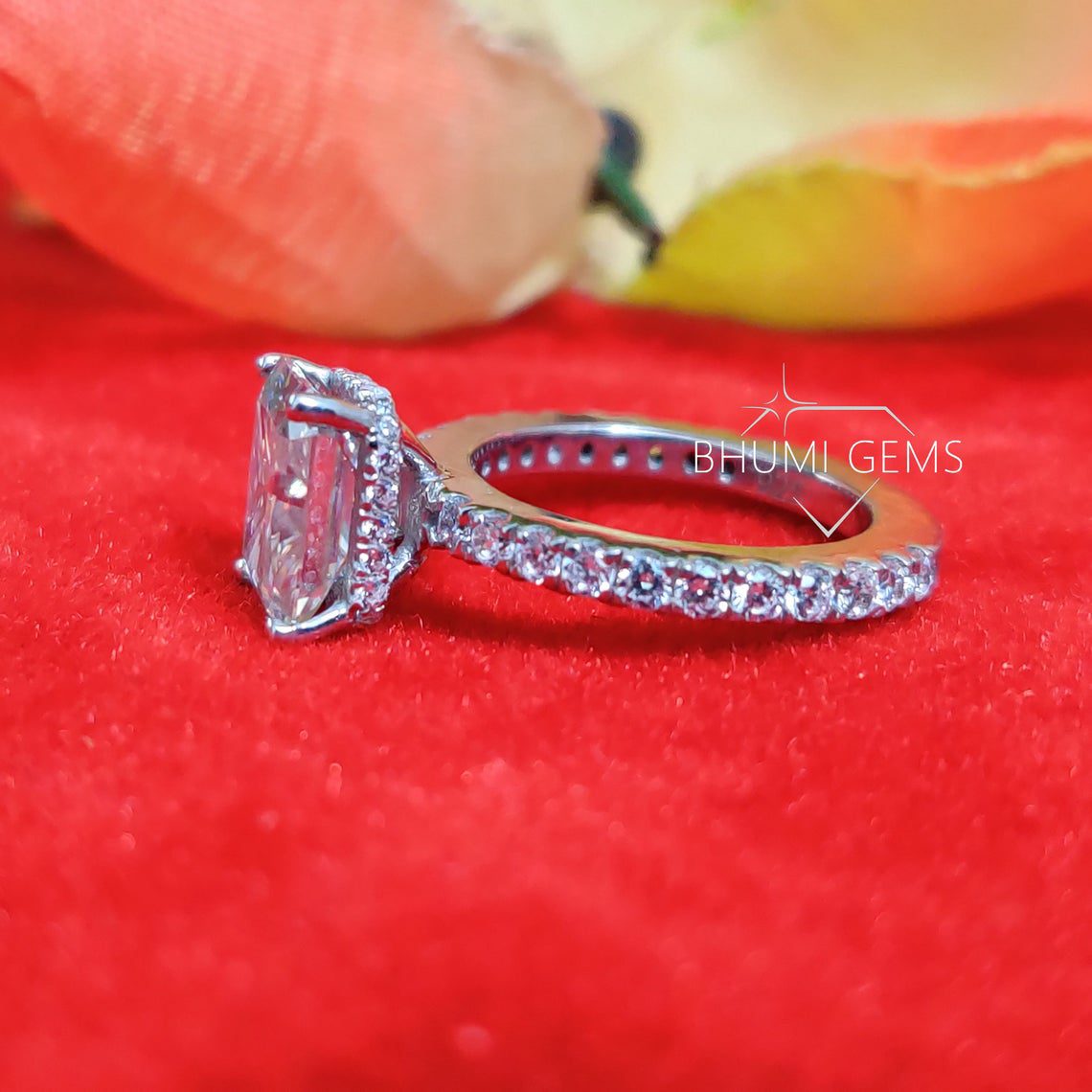 2CT Radiant Colorless Moissanite Engagement Ring Solitaire Ring Luxury Ring For Gift Classic Ring 4 Prong Setting Accent Set Ring Bhumi Gems