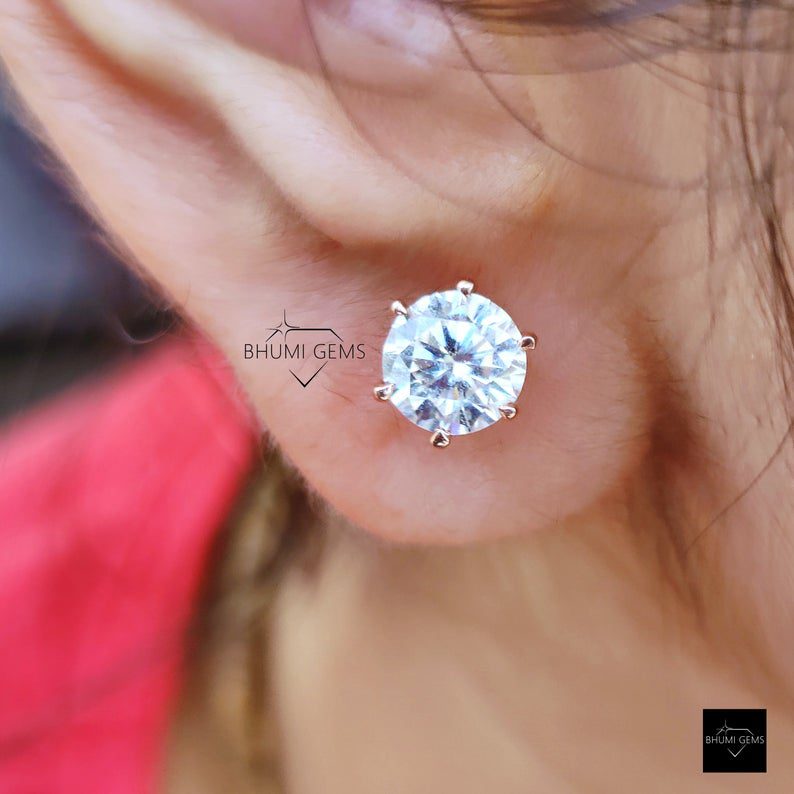 2CT Round Brilliant Cut Moissanite Earrings - view 6
