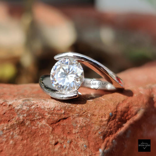 2 CT Round Moissanite Bypass Setting Solitaire Engagement Ring - view 2