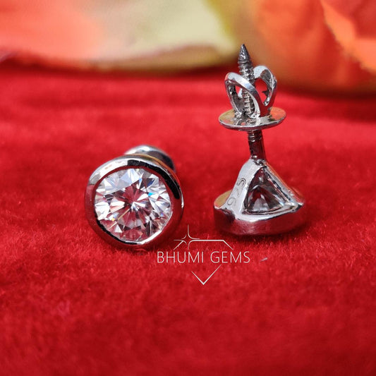 2CT Round Cut VVS1 Excellent Colorless Moissanite Earrings, Studs ,Authentic Moissanite,Brilliant Round Solitaire, Christmas Gift Bhumi Gems