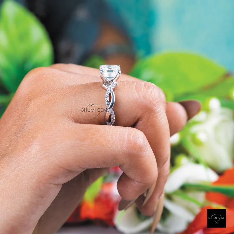 3 CT Asscher Colorless Moissanite Engagement Ring - view 6