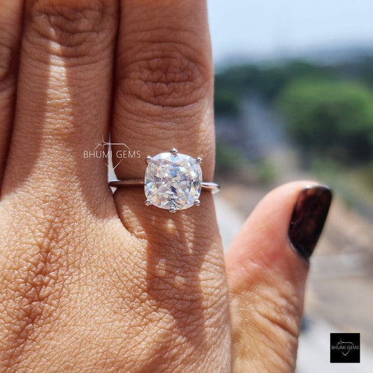 3 CT Cushion Colorless Moissanite Engagement Ring - view 3