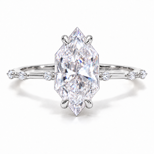 3 CT Dutch Marquise Cut Moissanite Engagement Ring - White gold - front view