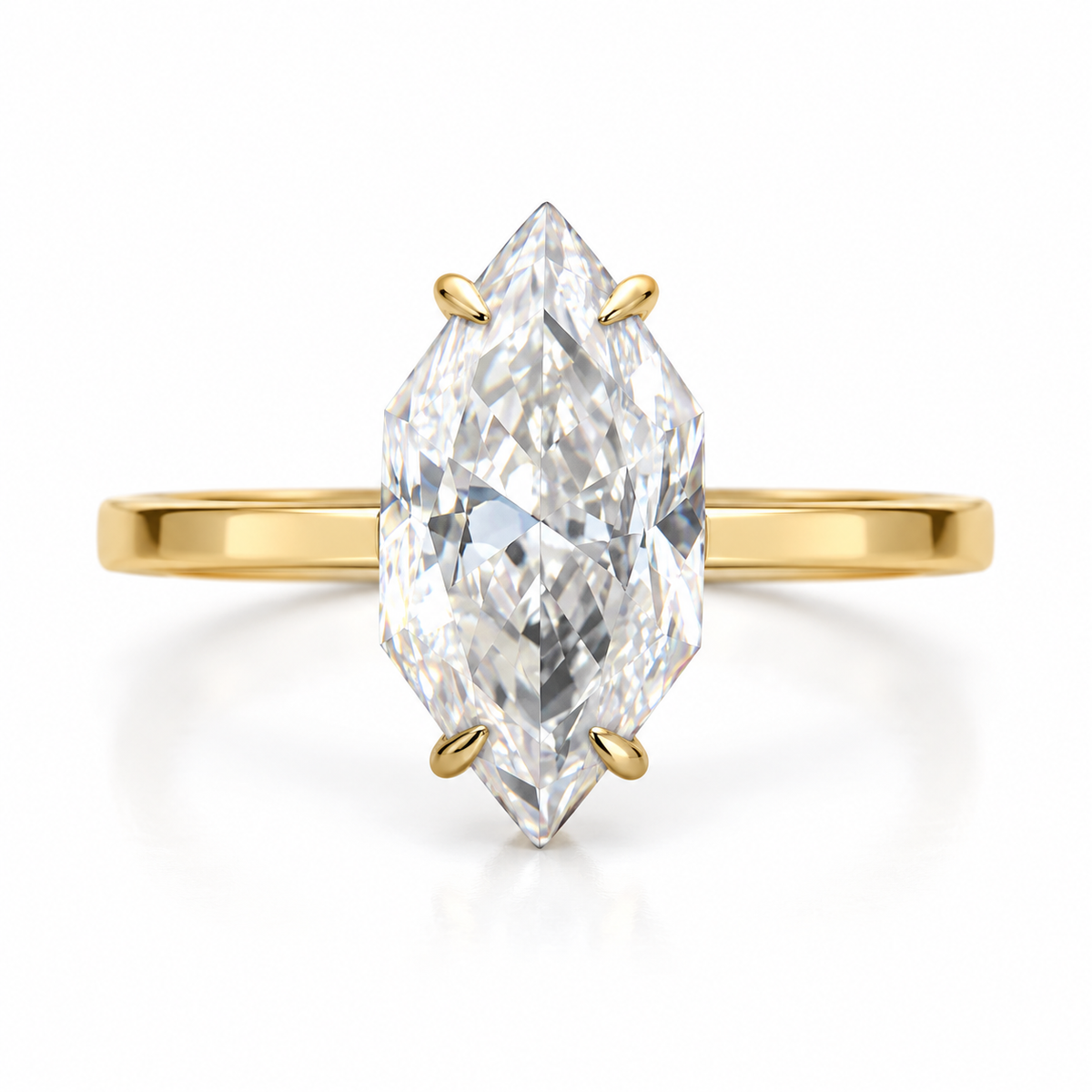 3 CT Dutch Marquise Cut Moissanite Ring - Yellow gold - front view