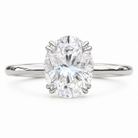3 CT Oval Cut Moissanite Ring - Plain Band - White gold - front view