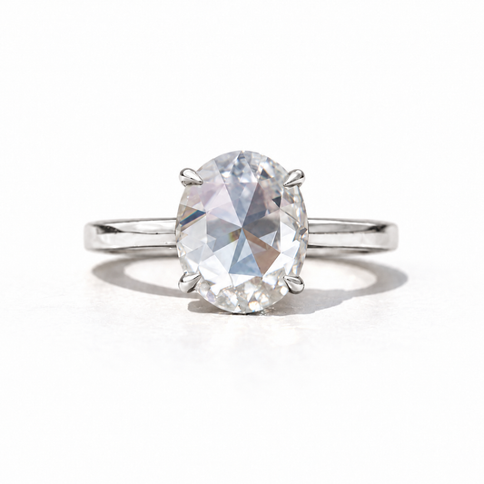 3 CT Oval Rose Cut Moissanite Ring - White gold - front view
