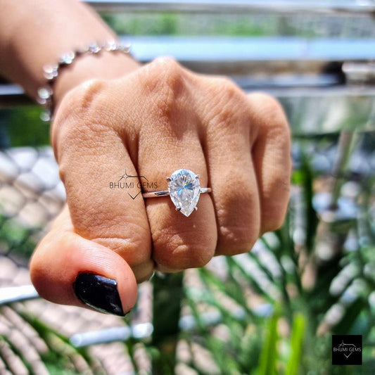 3 CT Pear Moissanite Solitaire Ring - view 4