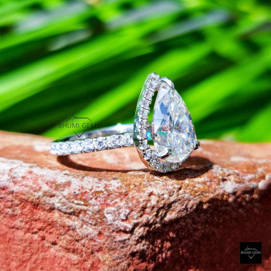 3 CT Pear Moissanite Halo Wedding Ring - view 5