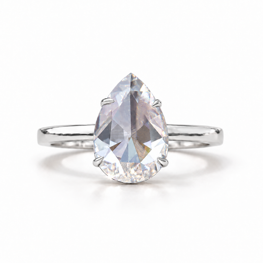 3 CT Pear Rose Cut Solitaire Engagement Ring - White gold - front view