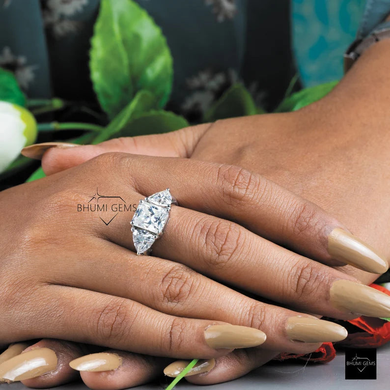 3 CT Radiant & Trillion Cut Three Stone Moissanite Engagement Ring - view 6