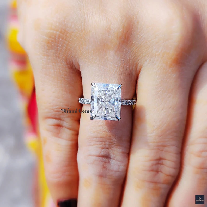 3 CT Radiant Cut Colorless Moissanite Engagement Ring - view 6
