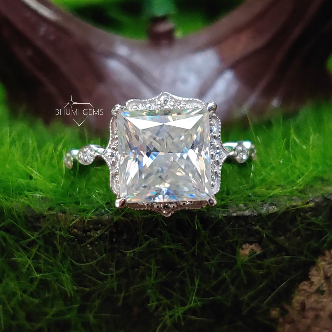 3.29TCW Princess Moissanite Engagement Ring - view 6