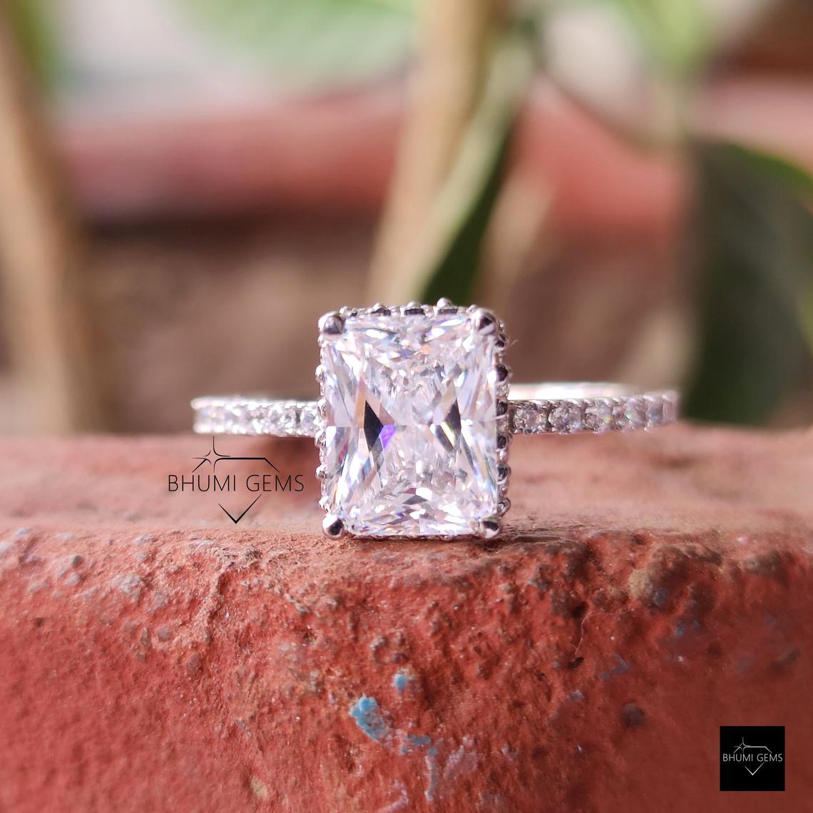 3.58TCW Radiant Cut Ring | Colorless Moissanite Halo Ring