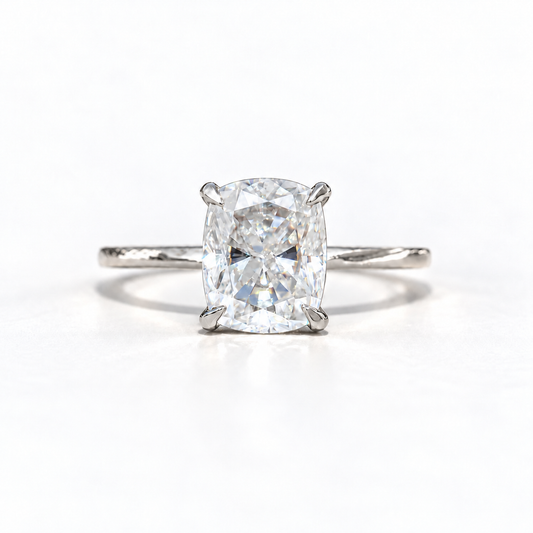 3 CT elongated cushion moissanite engagement ring with plain band in white gold