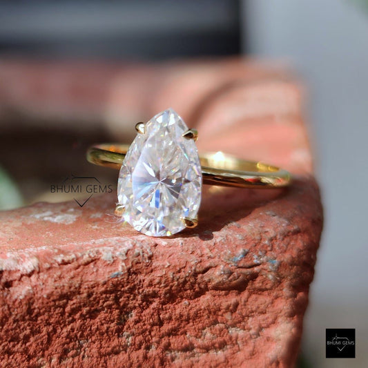 3CT Pear Colorless Solitaire Moissanite Engagement Ring - view 2