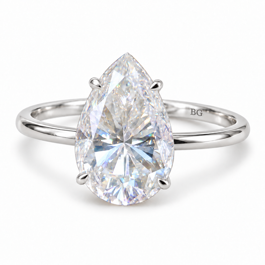 3 CT pear moissanite solitaire engagement ring with claw prongs in white gold