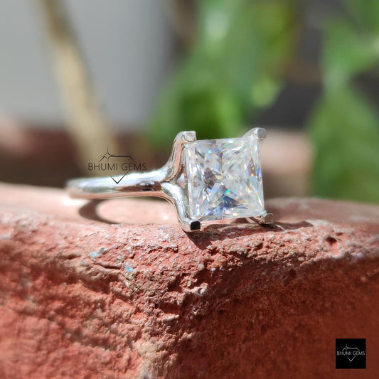 3CT Princess Cut Colorless Moissanite Solitaire Ring - view 2