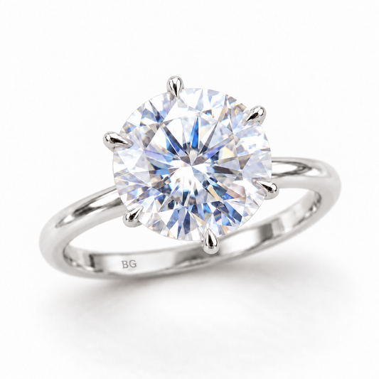 3 CT round moissanite six prong solitaire engagement ring in white gold