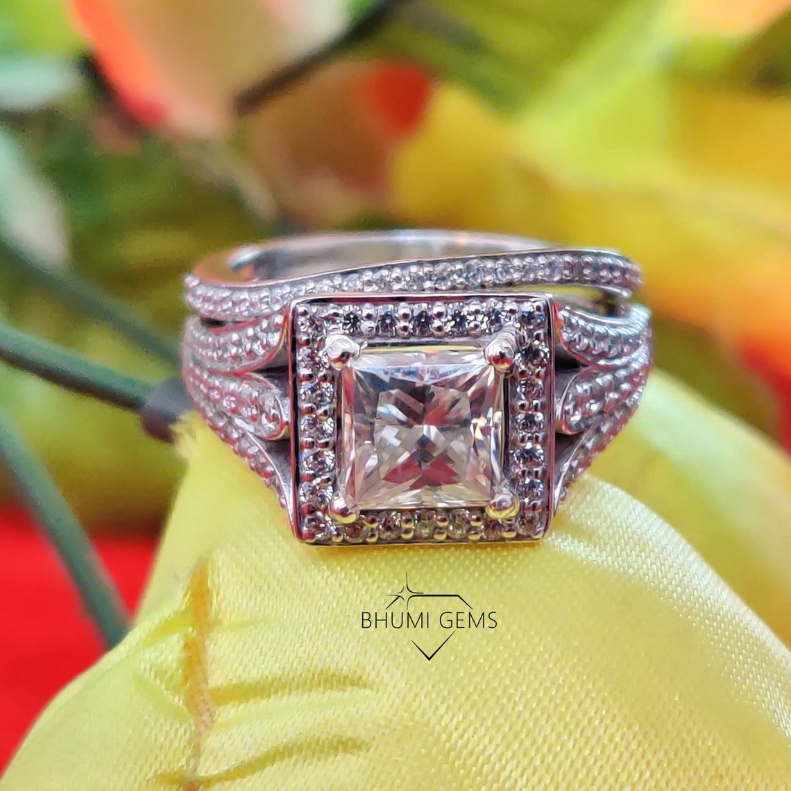 4.10CT Princess Cut Moissanite Wedding Set | Bhumi Gems