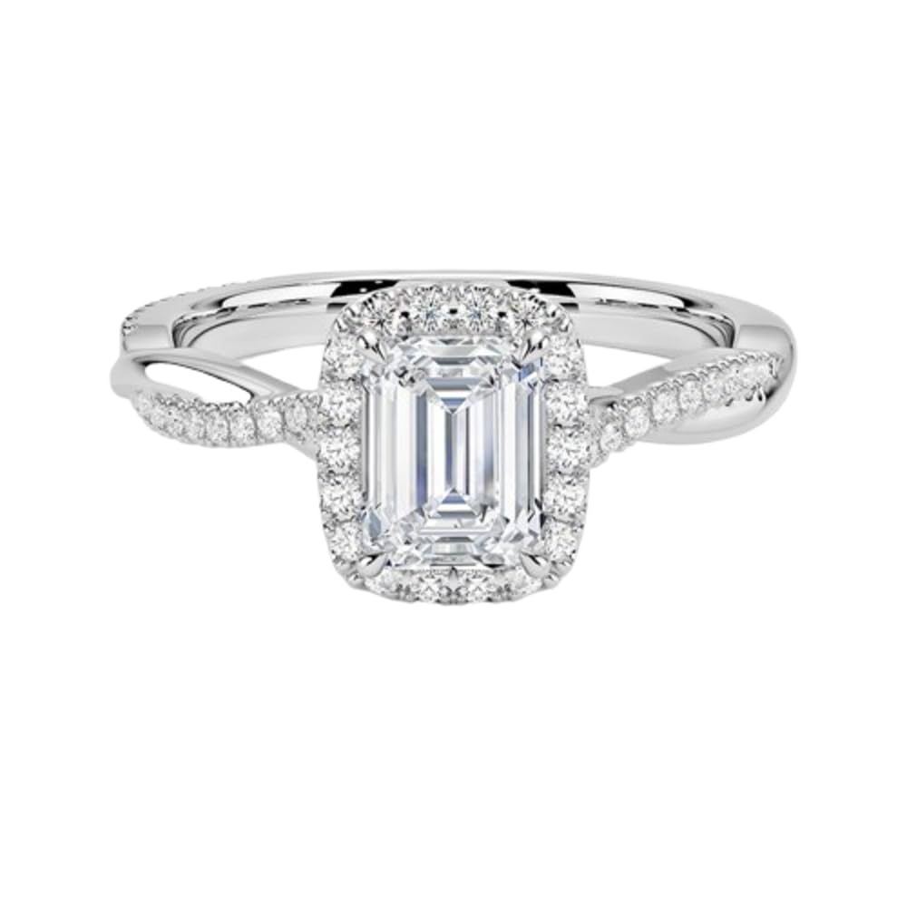 Twisted Band 1 CT Emerald Cut Lab Grown Diamond Engagement Halo Ring - view 1