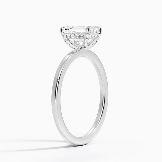 Solitaire 1 CT Emerald Cut Lab Grown Diamond Hidden Halo Engagement Ring - view 2