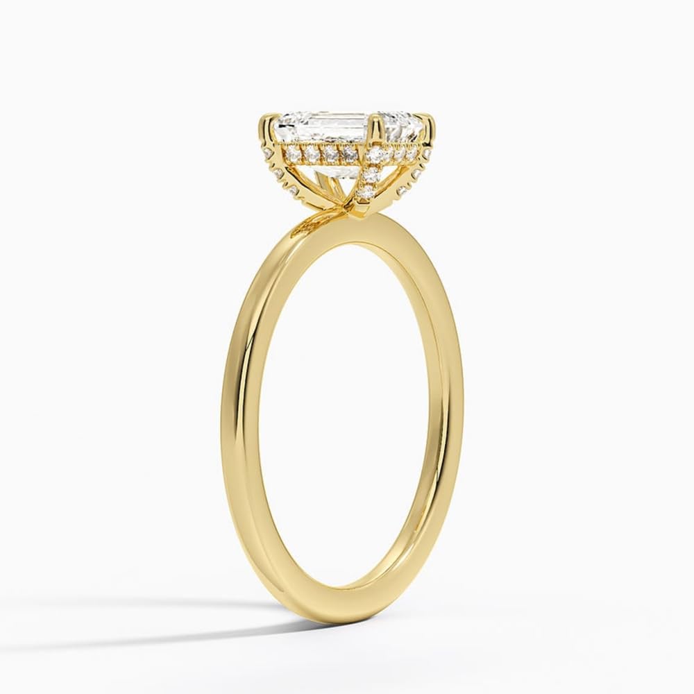 Solitaire 1 CT Emerald Cut Lab Grown Diamond Hidden Halo Engagement Ring - view 7