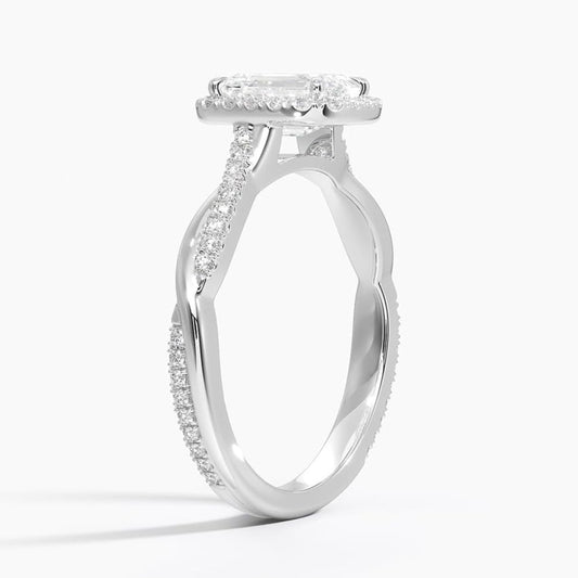 Twisted Band 1 CT Emerald Cut Lab Grown Diamond Engagement Halo Ring - view 2