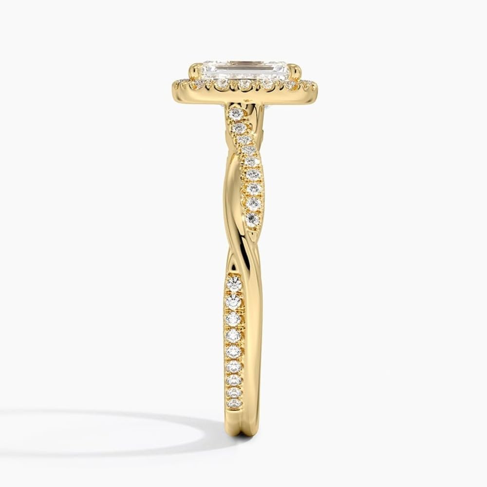 Twisted Band 1 CT Emerald Cut Lab Grown Diamond Engagement Halo Ring - view 7