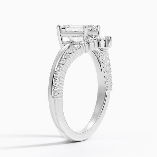 Solitaire 1 CT Emerald Cut Lab Grown Diamond Curved Engagement Ring - view 2