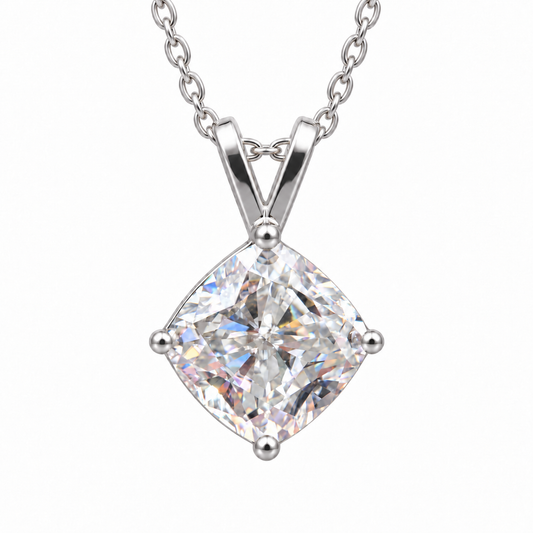 4 CT cushion cut moissanite solitaire pendant in white gold