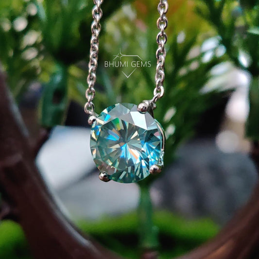 4CT Round Blue Moissanite Necklace Pendant - view 2
