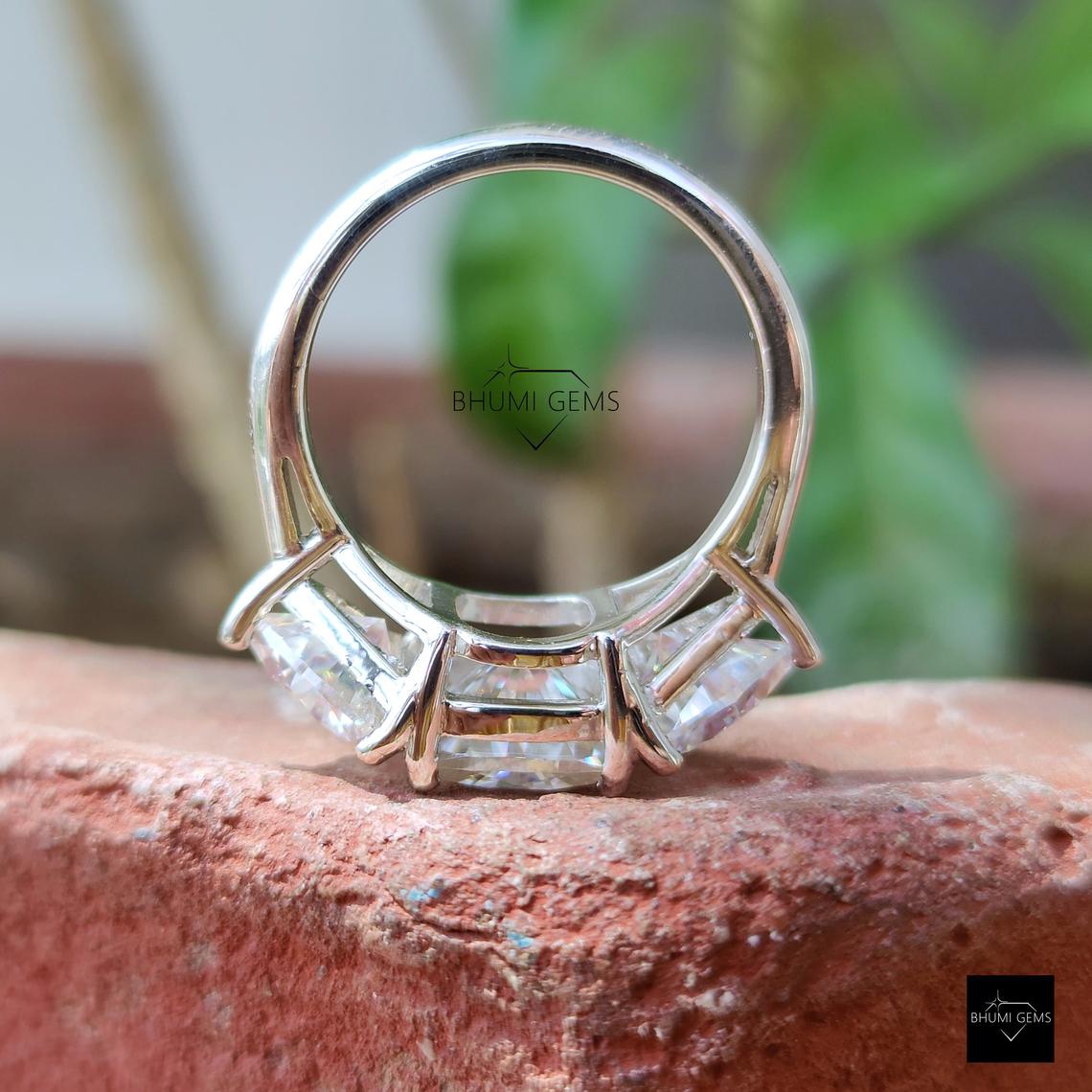 4TCW Cushion & Trillion Cut Moissanite Three Stone Engagement Ring - view 6