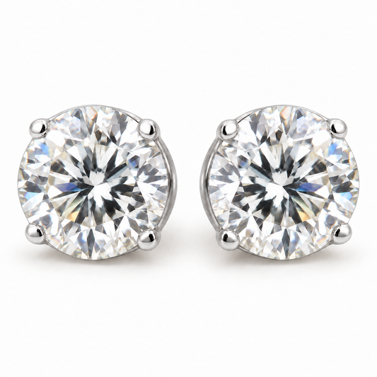 4 TCW round moissanite four prong stud earrings in white gold