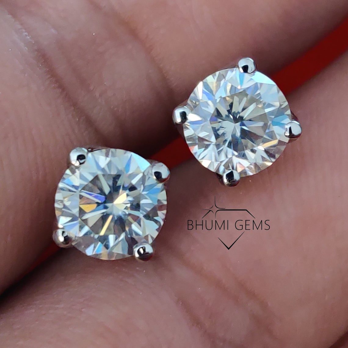 4TCW Round Colorless VVS1 Diamond Moissanite Earrings | Wedding Stud | Custom | Screw Back | Stud | Bridal | Engagement | Classic | Gift
