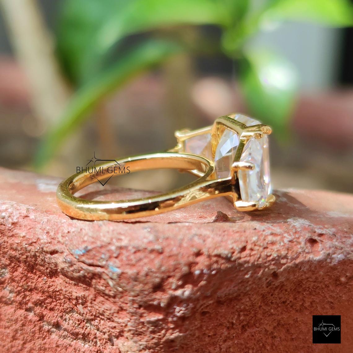 5 TCW Emerald & Trapezoid Cut Moissanite Engagement Ring - view 6