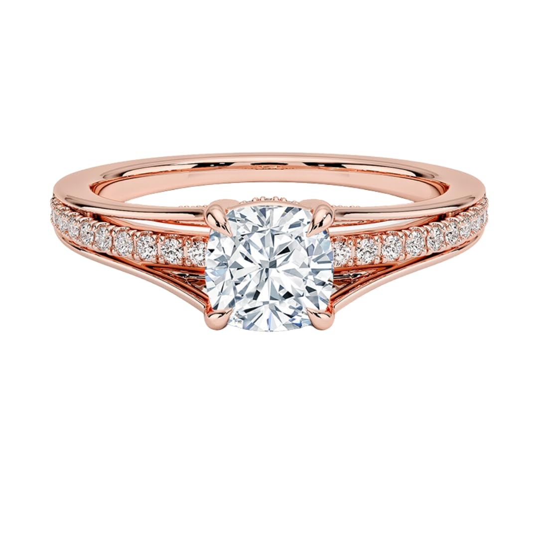 Pave 1 CT Cushion Cut Lab Grown Diamond Engagement Ring - view 1