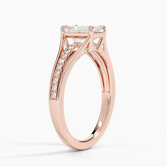 Pave 1 CT Emerald Cut Lab Grown Diamond Engagement Ring - view 2