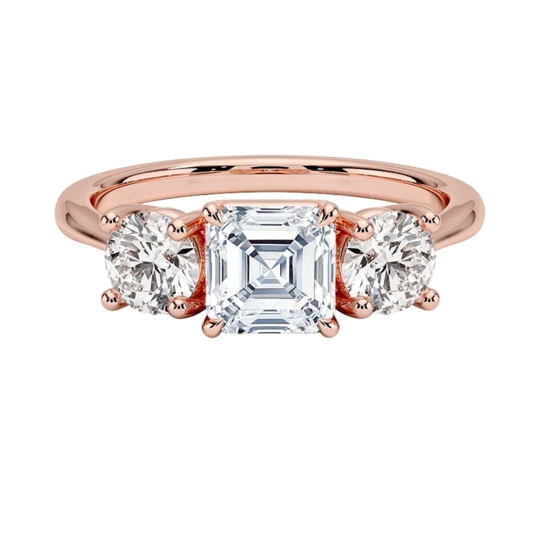 Solitaire 1 CT Asscher Cut Lab Grown Diamond Three Stone Engagement Ring - view 1